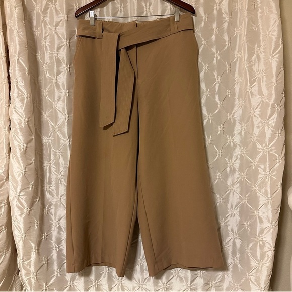 Joie Tan Wide Leg Cropped Belted Palazzo Pants - Picture 1 of 11